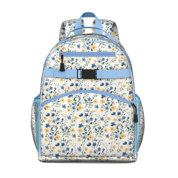 Floral and Bee Artwork Toddler Backpack Adjustable Shoulder Straps Chest Buckle Lightweight Water-resistant Bookbag for Student and Students