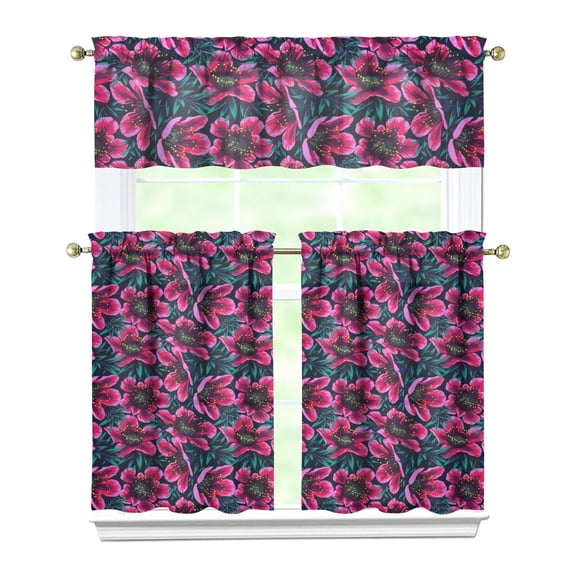 Floral and Bee Kitchen Curtains 3-Piece - Vintage Botanical Semi-Sheer Rod Pocket Panels