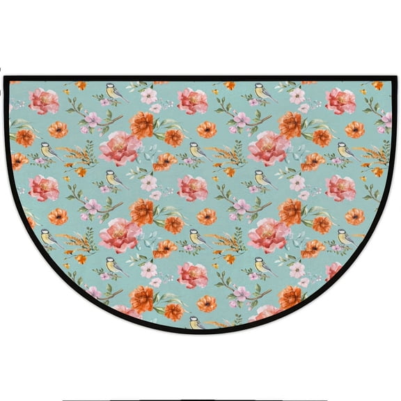 Floral and Bird - Patterned Half - Round Door Mat