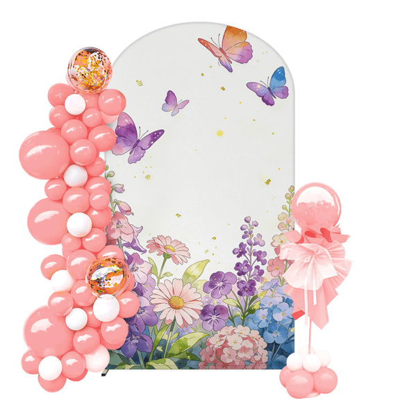 Floral and Butterfly Arch Cover Decor,3.9Ft Arch Stand Spandex Fabric Cover, Arch Backdrop Cover Ideal for Garden Party & Spring Celebration