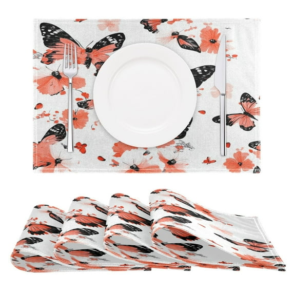 Floral and Butterfly Design Reversible Placemat Non Slip Coffee Mat 18x12 Inch for Dining, Kitchen, Coffee