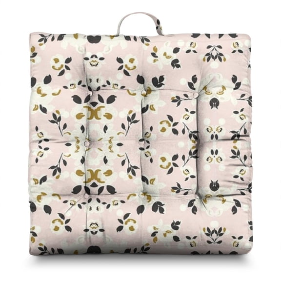 Floral and Butterfly Meditation Seat - Thick Square Cushion with Summer Tropical Design