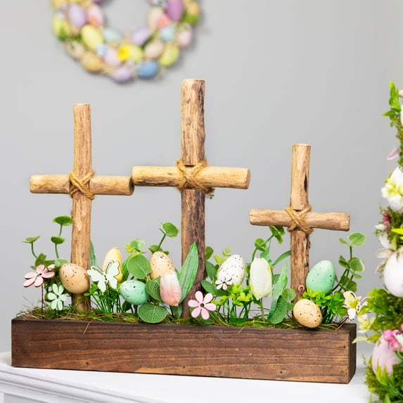 Northlight Floral and Foliage Triple Cross Easter Egg Decoration - 14"