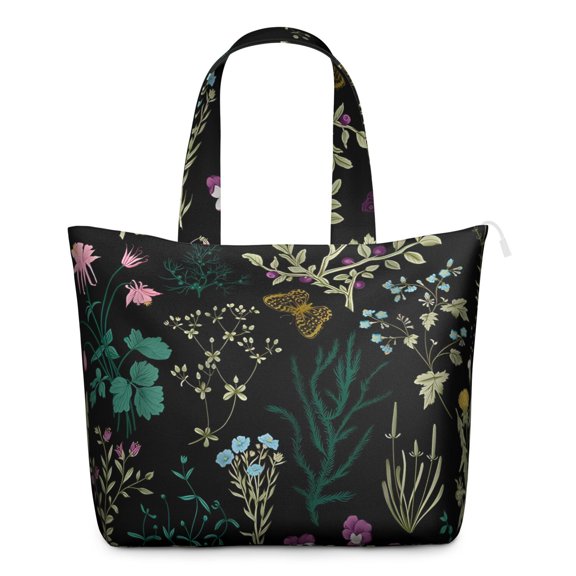 Floral and Hummingbird Illustration Weekender Bag, Large Capacity Carry-On Tote with Secure Zipper Closure for Women