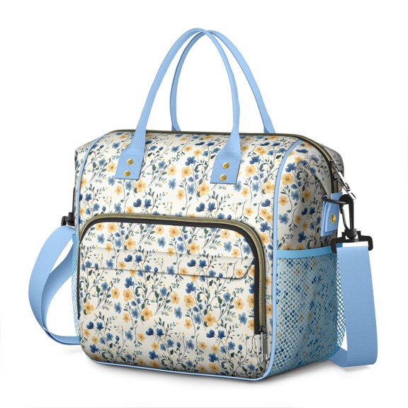 Floral and Hummingbird Print Lunch Bag - Large Insulated & Multi-Pocket Design