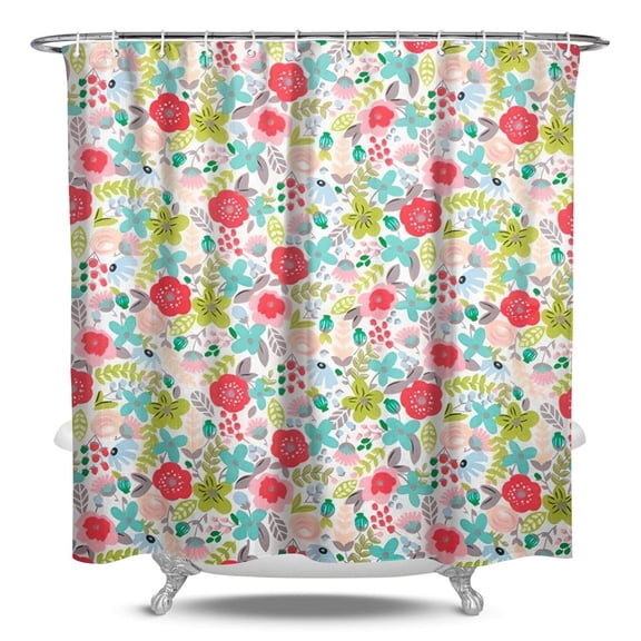 Floral and Hummingbird Shower Curtain, Nature Inspired Bathroom Decor 84x72 Inch Waterproof Polyester with Metal Grommets