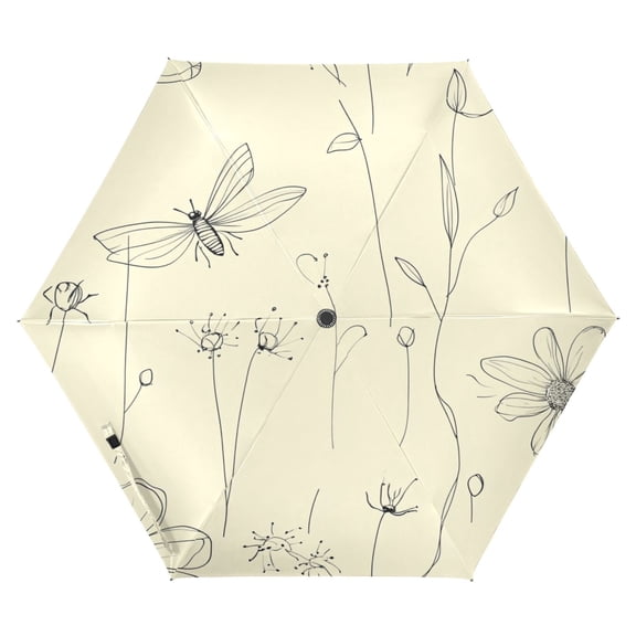 Floral and Insect Pattern Folding Umbrella UV50+ Waterproof Sun Protection Auto Open Close Compact Fiberglass Frame