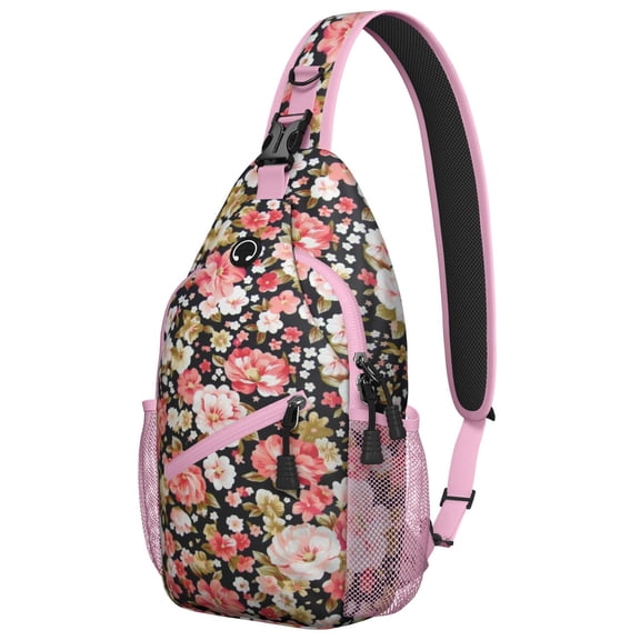 Floral and Leopard Print Chest Bag Boho Sling Backpack with Anti-Theft Pockets, Mesh Sides Travel-Ready Pack for Women, Men, Outdoor Adventures