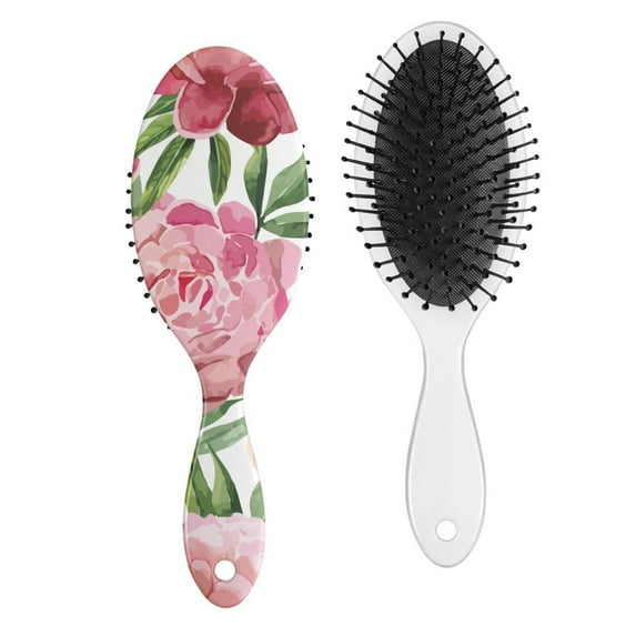 Floral and Leopard Print Hair Brush, Artistic Watercolor Detangler with Rustic Farmhouse Boho Style