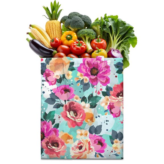 Floral and Leopard Print Reusable Shopping Bag - Large Capacity & Washable Grocery Tote