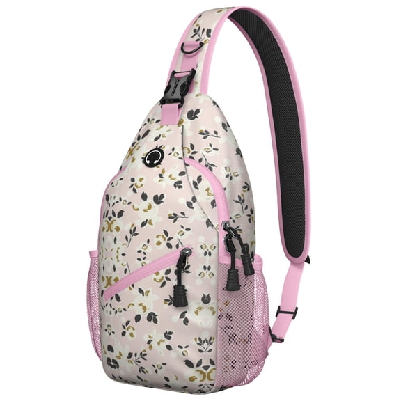 Floral and Leopard Print Sling Backpack, Retro Artistic Crossbody Travel Bag, Lightweight Shoulder Pack with Tropical Bloom Pattern