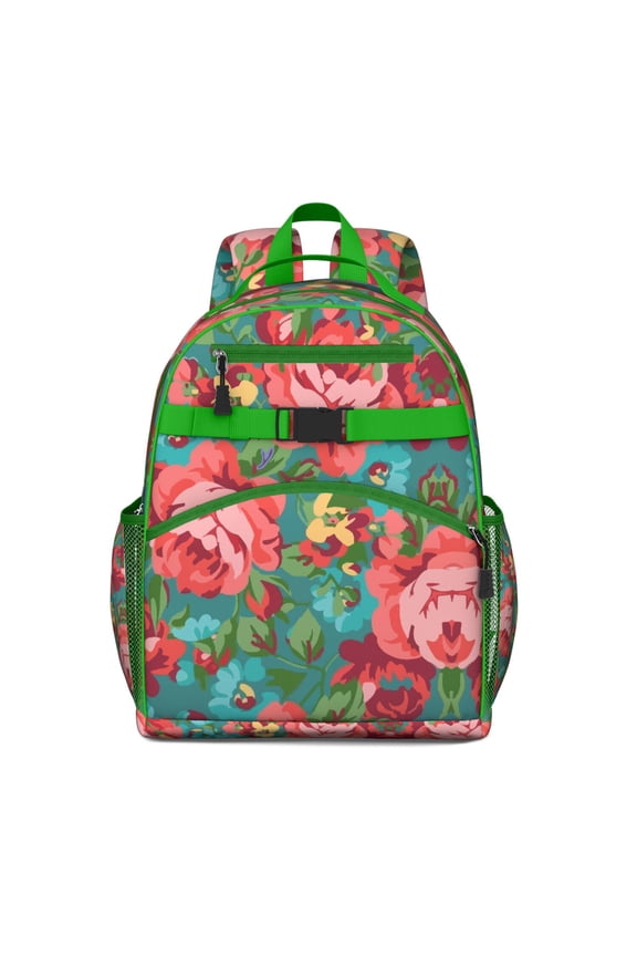 Floral and Leopard Print Student Backpack Adjustable Shoulder Straps Chest Strap Lightweight Durable Bookbag for Student and Students