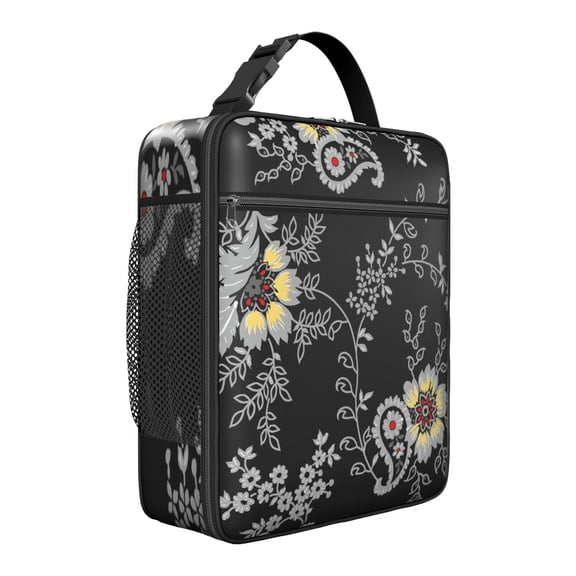 Floral and Skull Artistic Lunch Bag – Bloom Blossom Botanical Pattern Vintage Watercolor Aesthetic Edgy Design Insulated Thermal Tote
