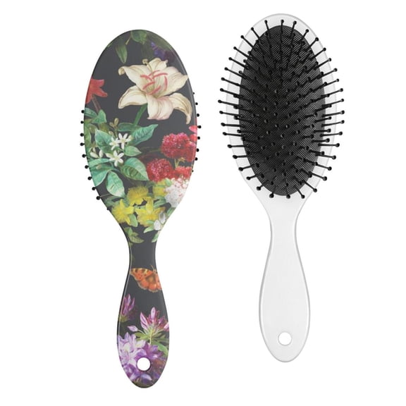 Floral and Skull Hair Brush, Retro Vintage Botanical Print Detangling Paddle Brush with Artistic Watercolor Floral Design