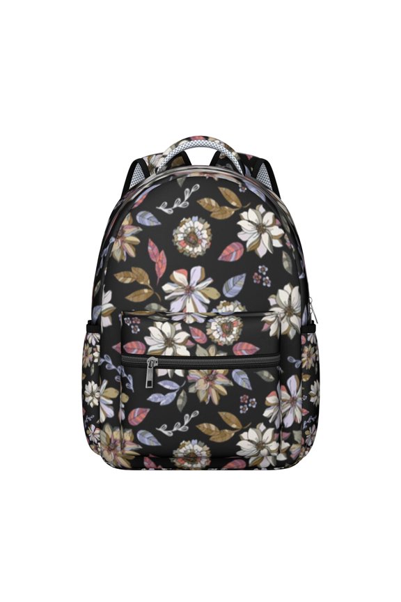 Floral and Skull Pattern Travel Backpack Unique Vintage School Bag with Tropical Flower and Leaves Design, Adjustable Strap and Wear-Resistant