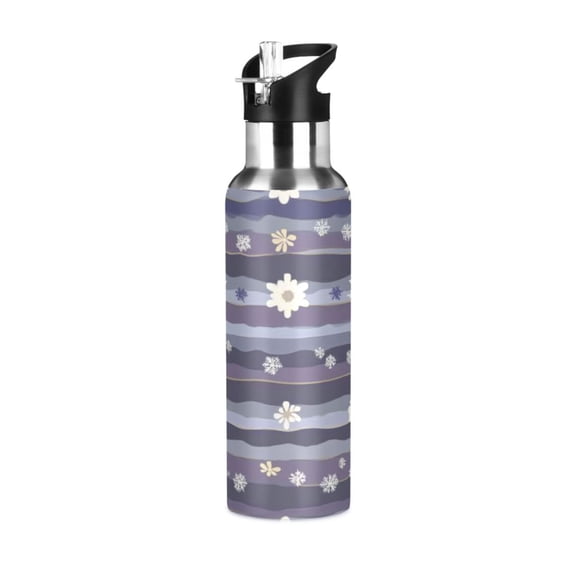 Floral and Snowflake Pattern 600ml Double Walled Stainless Steel LeakProof Sports Bottle Thermo 8h