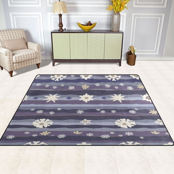 Floral and Snowflake Pattern 63''x48'' Plush Memory Foam Bath Mat, Soft, Absorbent, Non Slip, Durable