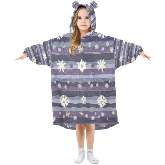 Floral and Snowflake Pattern Wearable Blankets Hoodie Oversize Sherpa Wearable Soft Blanket Warm Cozy 3-14 Age