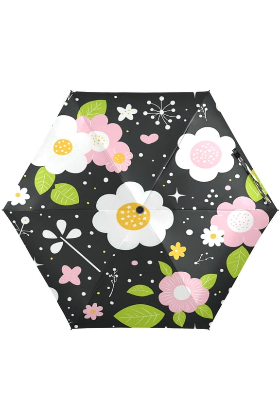 Floral and Star Pattern Umbrellas for Sun Auto Open Close UV50+ Waterproof 5-Fold Compact Fiberglass Frame