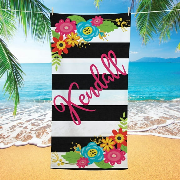 Floral and Stripes Plush Beach Towel