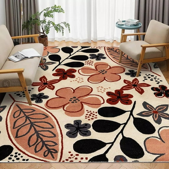 Floral area rug, Tufted woolen carpet, 6x10 Beige rugs, Bed, Living room
