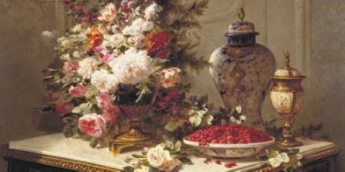 Floral composition on a table (detail) Canvas Art - Jean-Baptiste Robie (10 x 20)