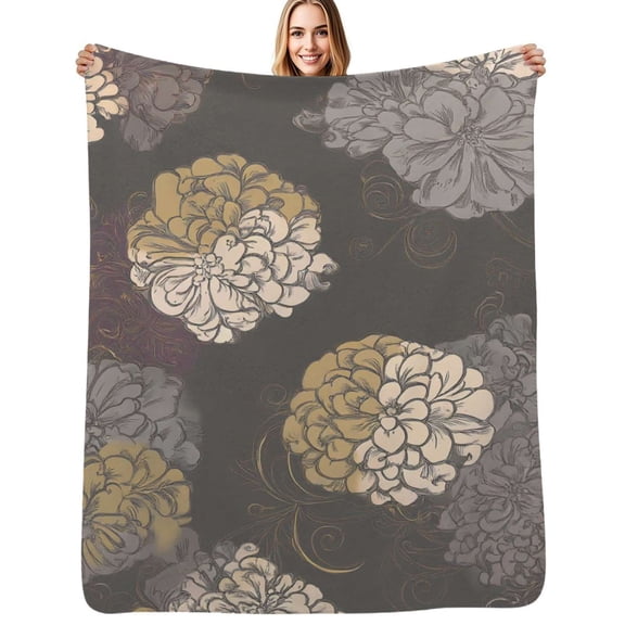 Floral dark grey pattern design Flannel Blanket Warm Soft Bedding Throws Winter Camping Chair Sofa Bed