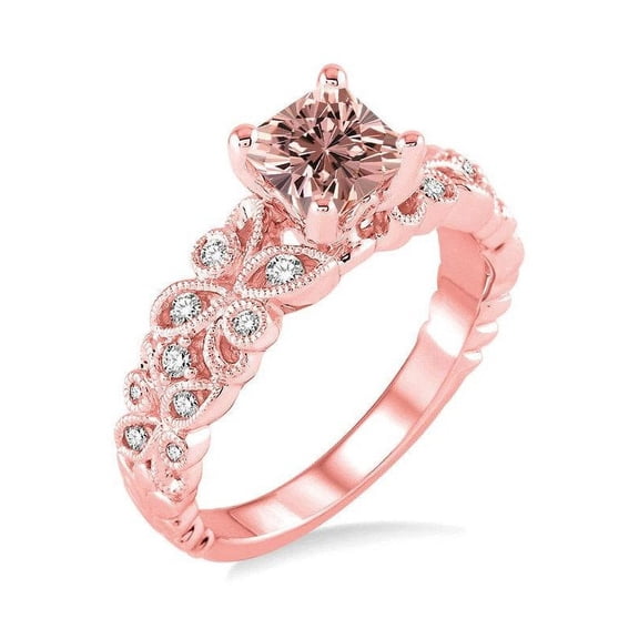 Floral design 1.25 Carat Princess Morganite and Diamond Ring for Women 14k Rose Gold morganite & diamond engagement ring