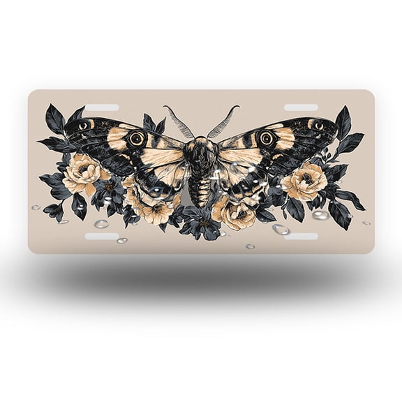 Floral framed Moth Front License Plate, Funny Standard Plates Personalized Novelty Decorative For Men/Women/Boys/Girls Car 6×12 Inch