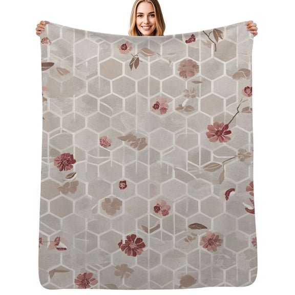 Floral honeycomb grey pattern Flannel Blanket Warm Soft Bedding Throws Winter Camping Chair Sofa Bed