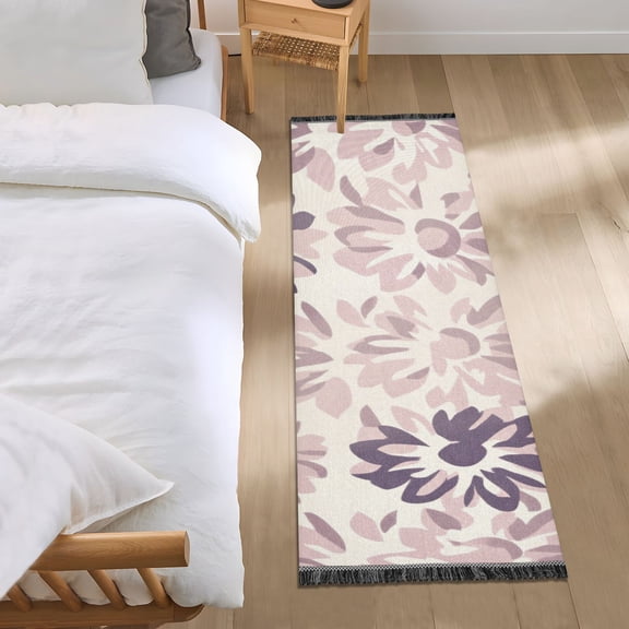 Floral in Purple and Gray Tones Bedroom Runner Rug 2'x 6' Non Slip Carpet Indoor Home Area Rug Living Room