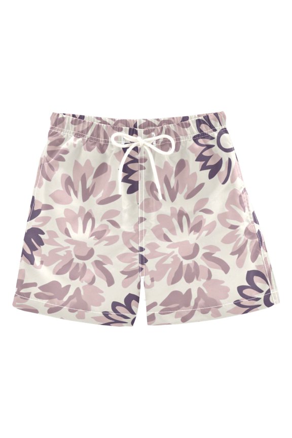 Floral in Purple and Gray Tones Boys Swim Trunks Quick Dry Boy Swim Shorts for 3-14 Years