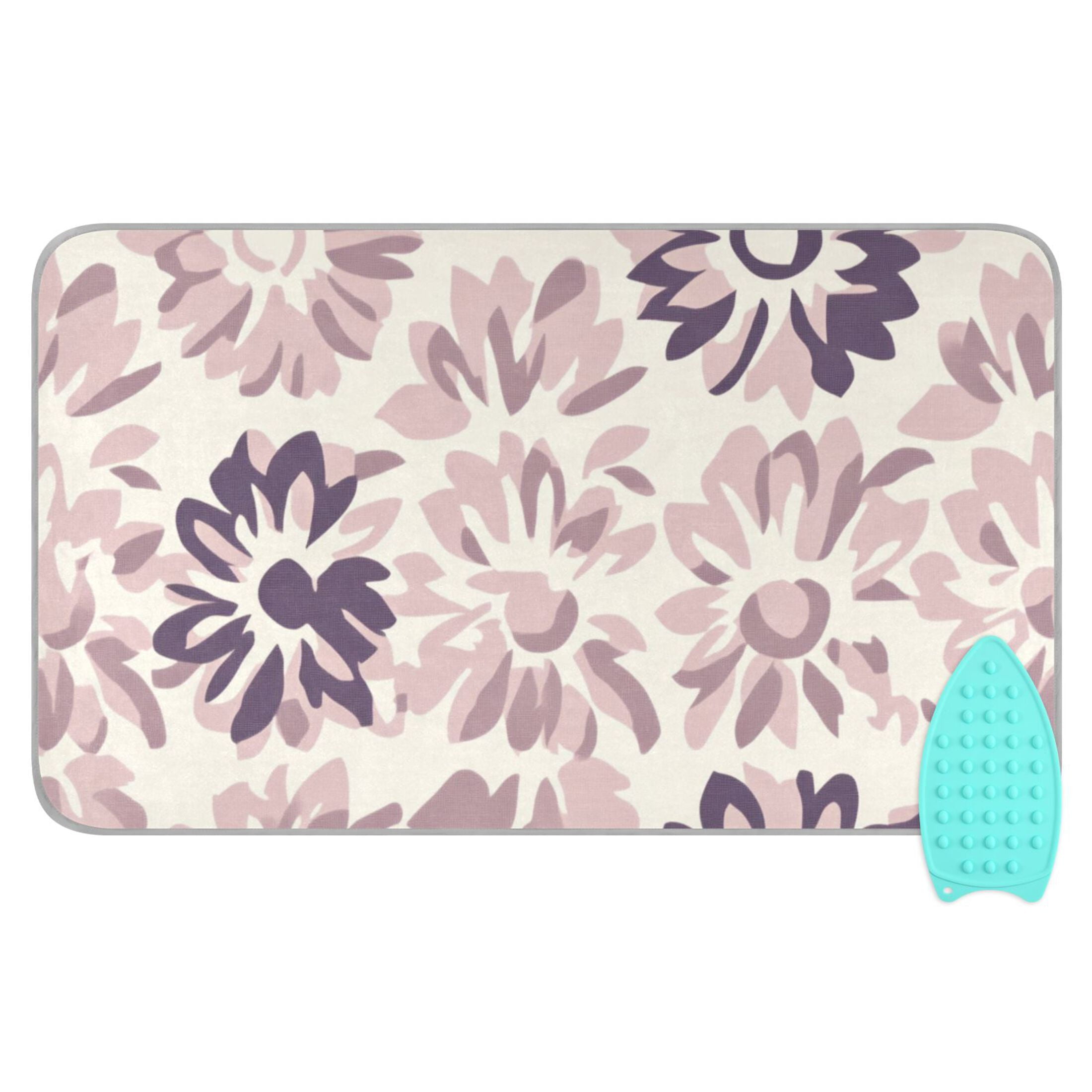 Floral in Purple and Gray Tones Ironing Mat Blanket for Table Top Travel Portable Ironing Board Pad 47.2x27.6 Inch