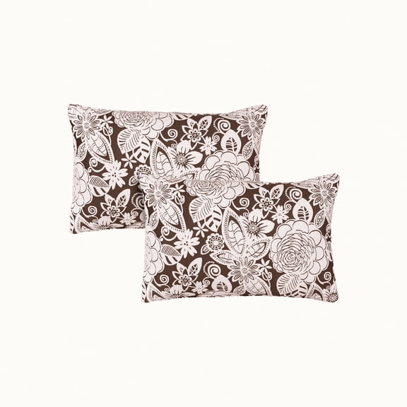 Floral jacquard 13" x 20" boudoir pillow by Sherry Kline. Zippered pillow cover only, not filled. Set of 2, ESPRESSO