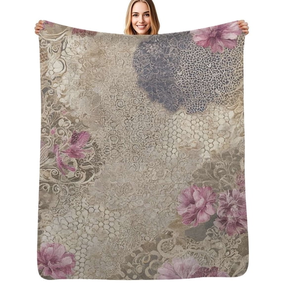 Floral lace textured pattern design Flannel Blankets Soft Throw Blanket Winter Travel Office Outdoor Bedspread