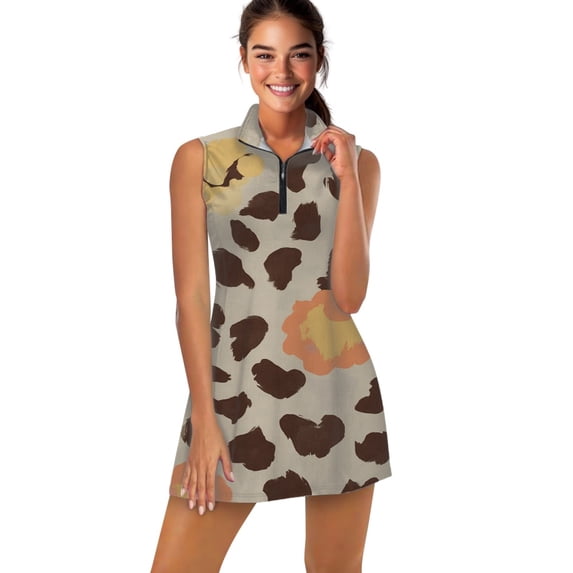 Floral leopard print beige background Sports Dresses Women Tennis Dress Outdoor Badminton Golf Quick-Drying And Breathable Sports Dress