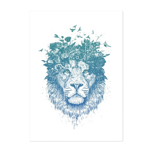 Floral lion - Illustration Floral Wildlife Nature Animal Unframed Wall Art Print 36 x 48 inches
