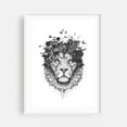 thumbnail image 1 of Floral lion (bw) - Illustration Animal Floral Black and White Wildlife Line Art Nature White Framed Wall Art Print 6 x 8 inches, 1 of 1