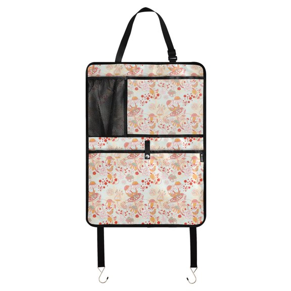 Floral mushroom bird pattern design 134 Pack Kick Mat Backseat Protector,Car Seat Back Protectors with Pocket Storage Organizer for Car, SUV, Minivan or Truck Seats