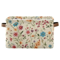 Floral on Beige Storage Basket Large Foldable Storage Bin Laundry Baskets Toys Box Book Foldable Organizer Bag 14.2x10.2x8.3 Inches 1 PC