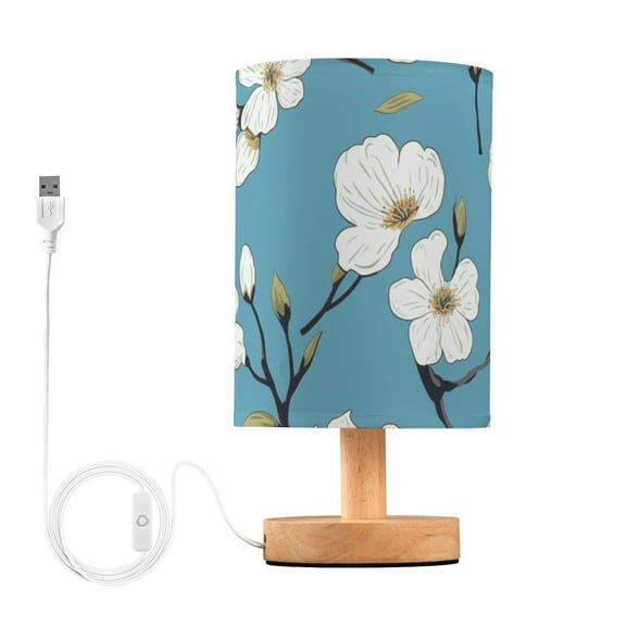 Floral on Branch Bedside Table Lamp LED Warm Lights with USB Charging Port Retro Cylinder Desk Lamps