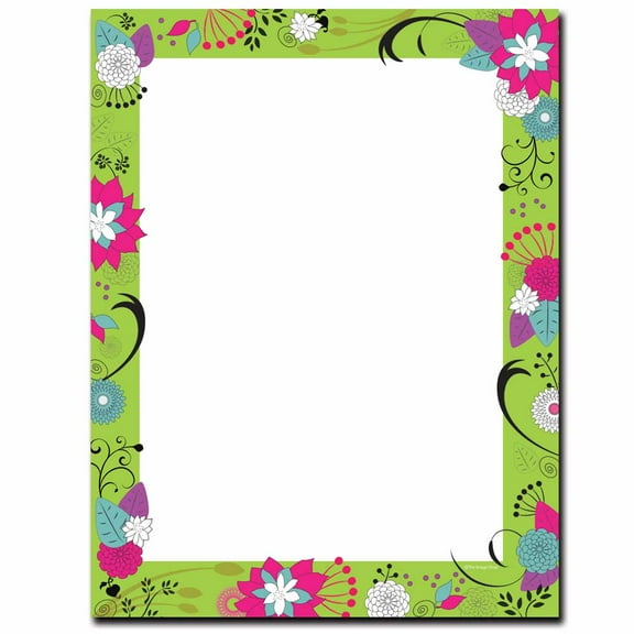 Floral on Green Letterhead Laser & Inkjet Printer Paper, 25 Sheet Pack