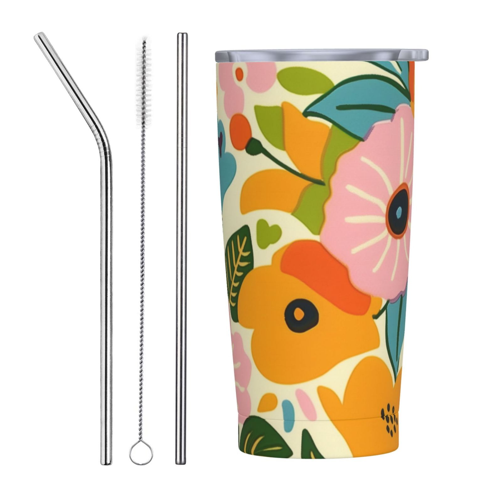 Floral On Light Background Coffee Cup, 20 Ounce Car Cup, Stainless 