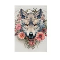 Floral on Wolf Garden Flag House Banner 12" x 18" Double Sided Outdoor Yard Decoration