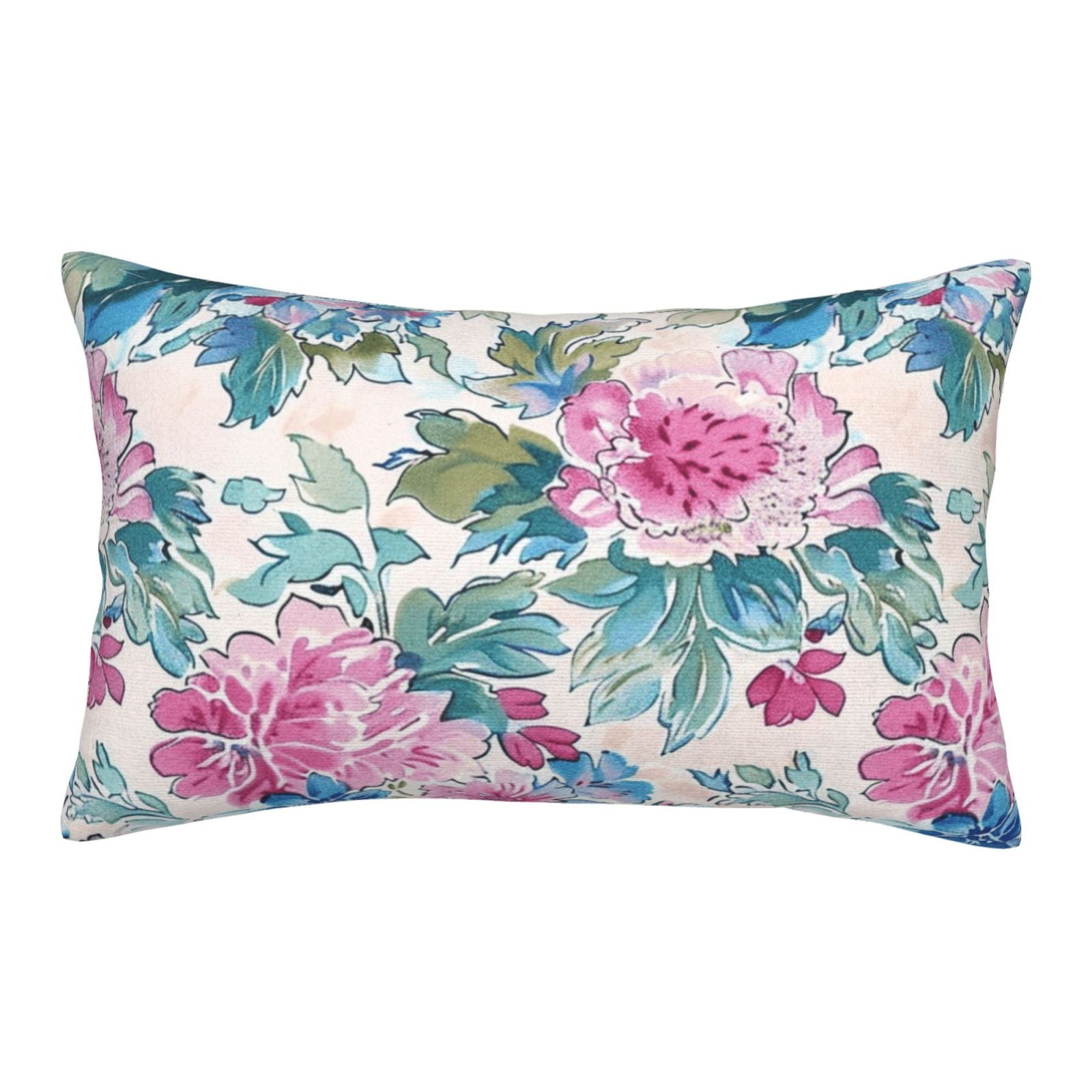 Floral painting in watercolor Waist pillow case Decorative large pillow