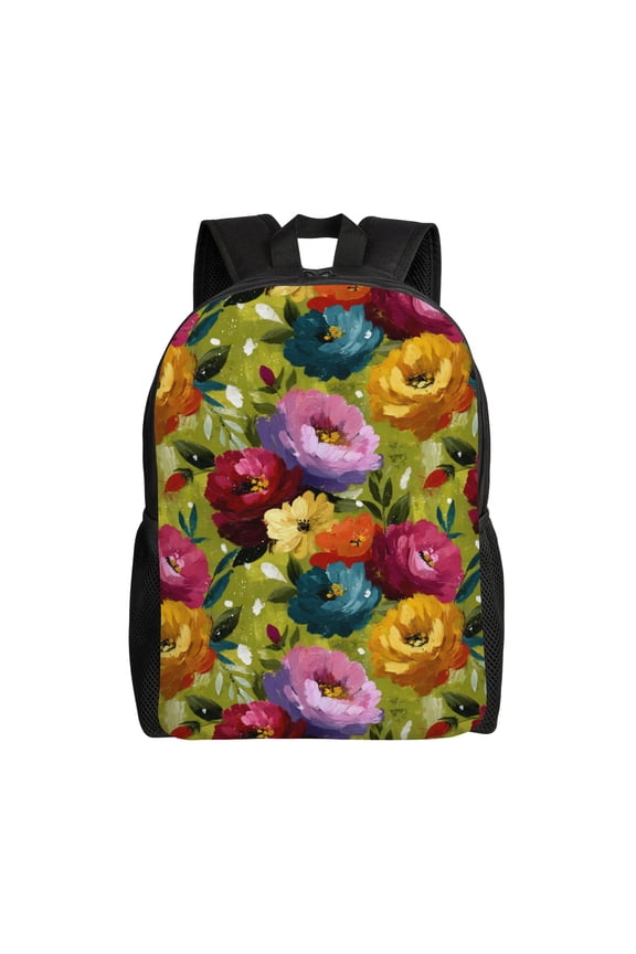 Floral painting Backpack with 15 Inch Laptop Compartment,Water-Resistant Daypack, Large Capacity Backpack with Adjustable Breathable Shoulder Straps for Daily Use Travel Gym