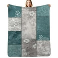 thumbnail image 1 of Floral patchwork teal gray design Soft Warm Blanket Throw Blanket Flannel Bedspread Couch Chair Cute Sofa Bed Cover, 1 of 6