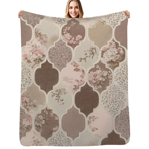 Floral patterned tile design Flannel Blanket Warm Soft Bedding Throws Winter Camping Chair Sofa Bed