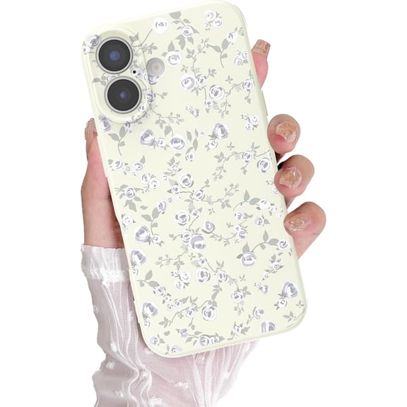 Floral phone case suitable for iPhone 16, retro floral purple rose pattern aesthetic iPhone 16 6.1-inch phone case, retro girls and ladies, fashionable TPU shock-absorbing protective case, beige