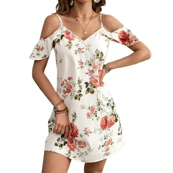 Floral printed off-the-shoulder women's vacation dress